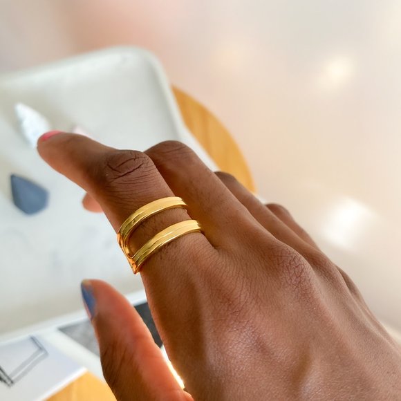 GOLD OPEN SLIT STACKING RING - Picture 6 of 7